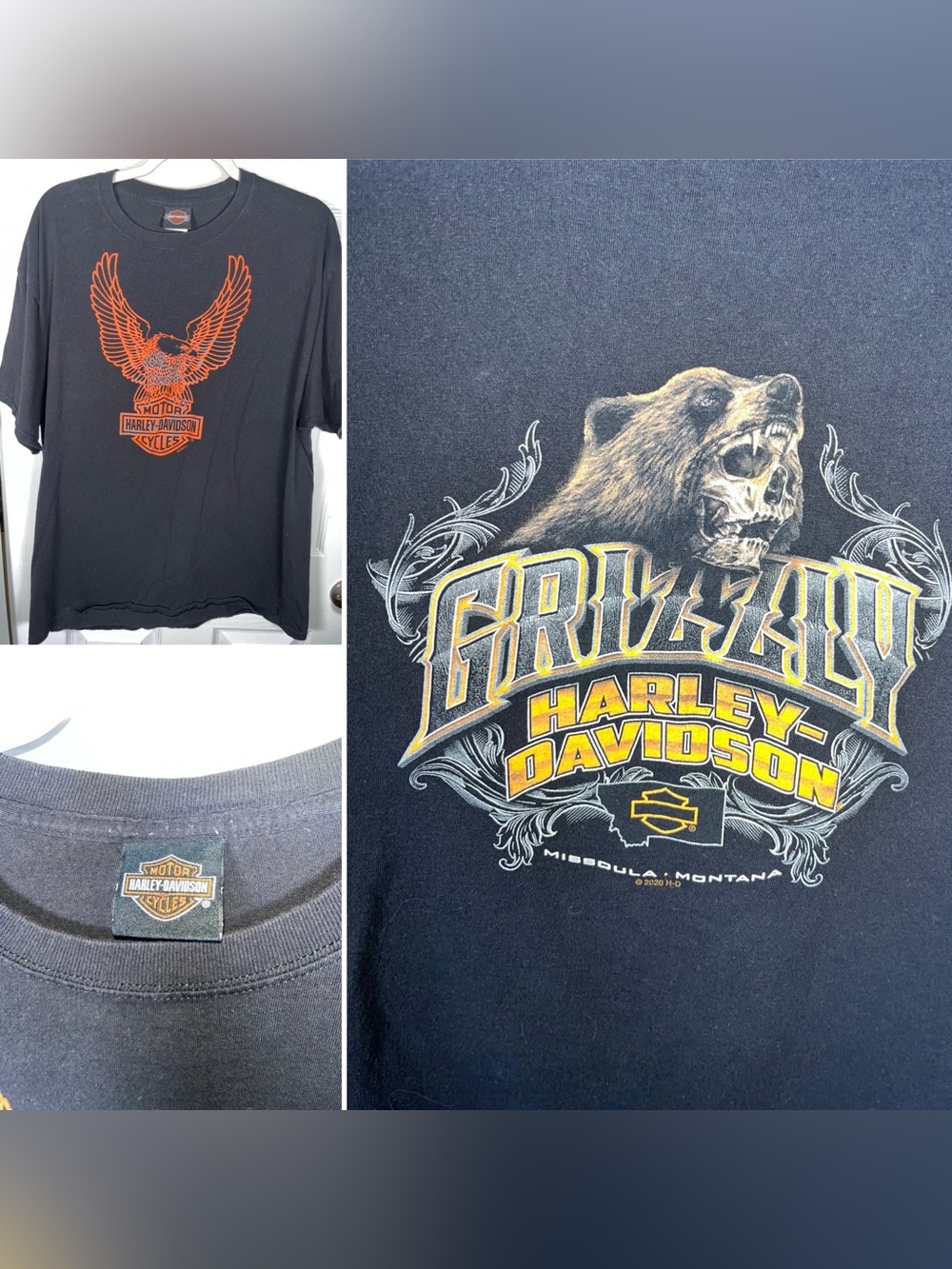 Men’s Harley Davidson Cycles Missoula Shirt Grizzly Eagle XL Black 100% Cotton